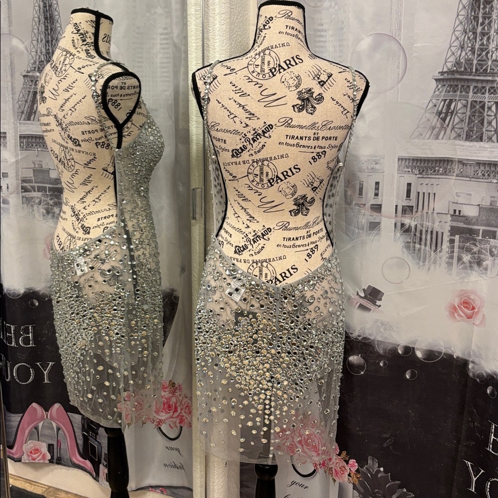 NWT Valiant Paris Elegant Silver Embellished Dress - Picture 4 of 9